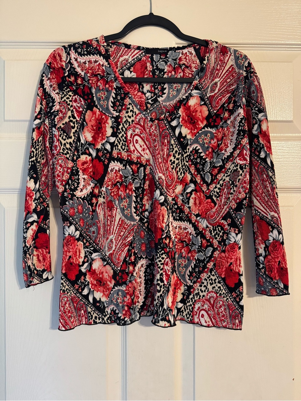 Jaipur Red and Black Paisley Floral Long-Sleeve Top